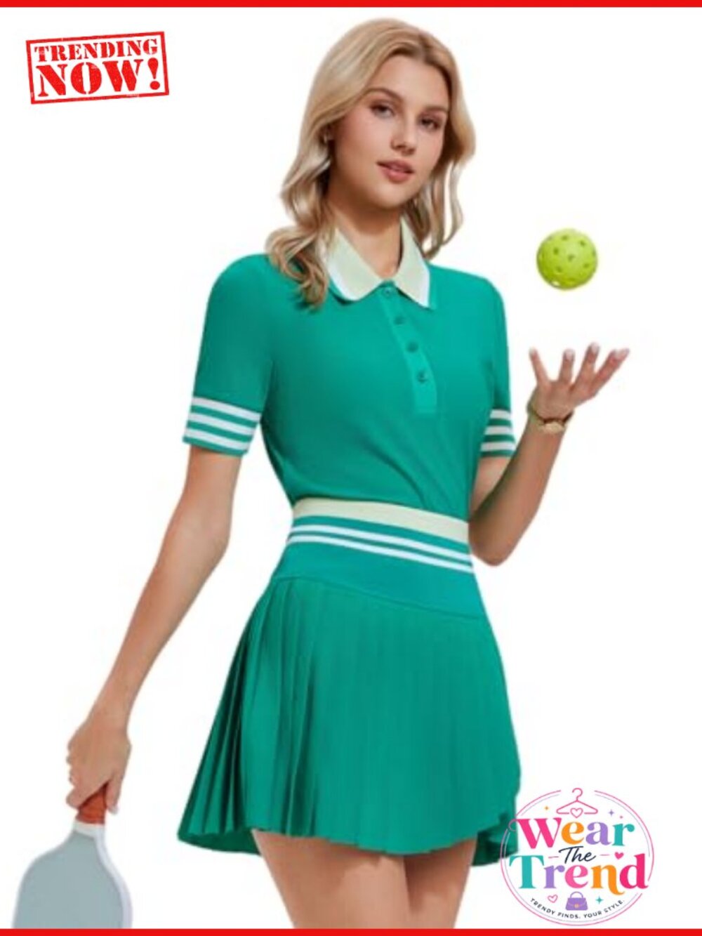 Women's 2 Piece Tennis Skirt Set Nylon Spandex Polo Top Pleated Skort Pockets